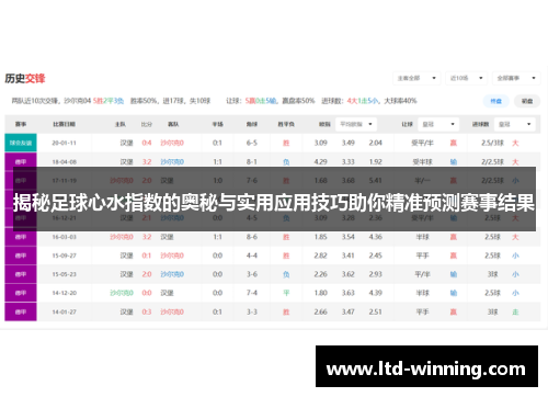 揭秘足球心水指数的奥秘与实用应用技巧助你精准预测赛事结果 揭秘足球心水指数的奥秘与实用应用技巧助你精准预测赛事结果